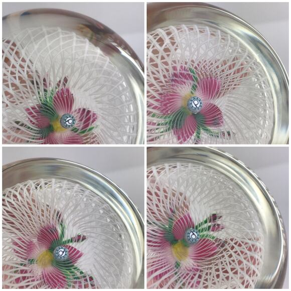 Perthshire 1984D Floral Spray Pink Lampwork Flower Spiral Latticinio Paperweight - Picture 9 of 12